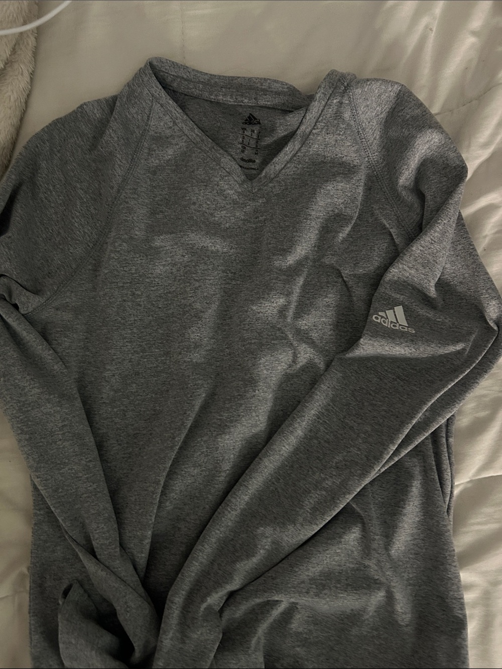adidas Heather Gray V‑Neck Long Sleeve Top